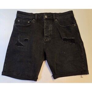 Ksubi Denim Shorts Mens 30 Black Distressed Cuffed Hem Button Fly Streetwear